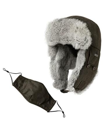 Unisex 100% Rabbit Fur Trapper Ushanka Russian Hat Nylon Shell Windproof 92677_army Green One Size