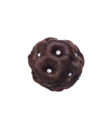 Wig female hair sack-clip-on-diamond-Nolded-Wig ball hair needle comb and comb Chenghuax (Color: Dark Brown Size: Pink Diamonds)
