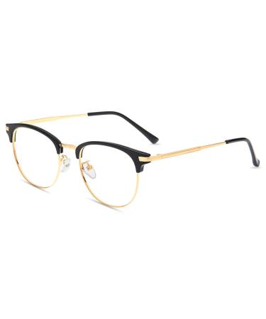 Firmoo Blue light Reading glasses for women men blue light filter computer reading glasses UV400 protection frame width 133mm Browline brille brillion black-gold 0.0x