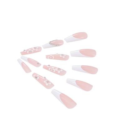 Brishow Coffin Artificial Nails - 24 Pcs French Press-On Nails for Women & Girls | Ballerina Acrylic Design - Buy Online on GoSupps.com