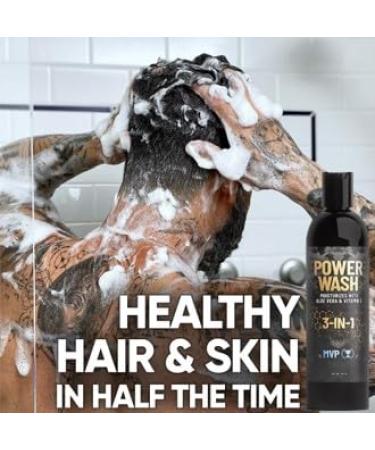 Derm Dude 3-in-1 Power Wash for Men - Natural Shampoo Conditioner & Body Wash with Coconut Oil & Aloe Vera - Gentle Daily Use - MVP Scent (8oz - Buy Online on GoSupps.com