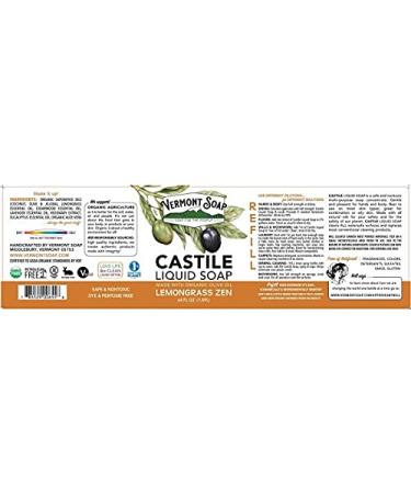 Vermont Castile Lemongrass Zen Soap - Gentle Liquid Soap for Sensitive Skin, Natural Body Wash, Organic Shampoo, Aloe Castile Soap - 64 Oz - Buy Online on GoSupps.com