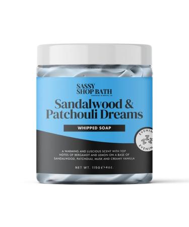 Sassy Shop Bath - Whipped Soap Sandalwood & Patchouli Dreams - Cleanse and Nourish the Skin With an Uplifting Fragrance - Gentle and Suitable for all Skin Types - Vegan Friendly - 115g