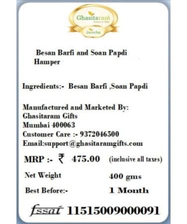 Ghasitaram Gifts Indian Sweets - Diwali Gifts Diwali Sweet - Besan Barfi and Soan Papdi Hamper - Buy Online on GoSupps.com