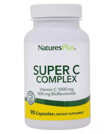 NaturesPlus Super C Complex - 1000 mg Ascorbic Acid 90 Vegetarian Capsules - High Potency Vitamin C Supplement Antioxidant - Gluten-Free - 45 Servings - Buy Online on GoSupps.com