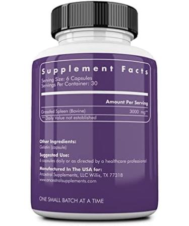 Ancestral Supplements Grass-Fed Beef Spleen Capsules - 100% Hormone-Free, Pesticide & GMO Free - 500mg, 180 Count - No Fillers or Flow Agents - Buy Online on GoSupps.com