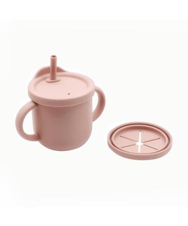 DOBU Silicone Snack and Sippy Cup 2-in-1 - Sippy Cup with Straw - Snack Cup with Lid - Durable Baby Cup and Toddler Cup Perfect for Snacks and Liquids - Silicone Sippy Cups (Light Pink)