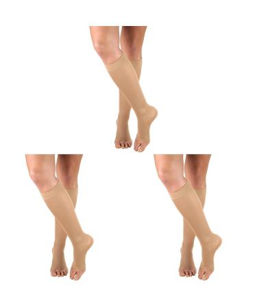 Truform Women's Compression Stockings 20-30 mmHg Knee High Length Open Toe Opaque Beige X-Large (Pack of 3)
