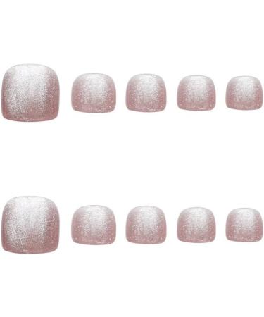 24Pcs Summer Pink Crystal Cat's Eye False Nails Acrylic Fake Nails Full Cover Nails Tips Artificial Finger Manicure Press on nails for Women and Girls - Buy Online on GoSupps.com