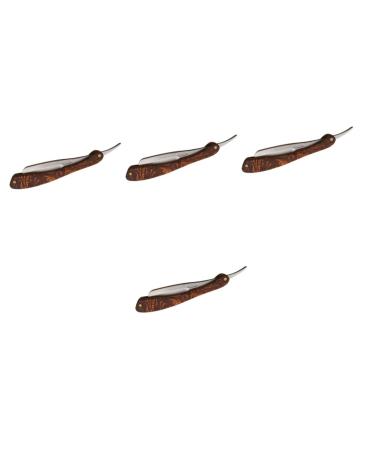 Beavorty 4 pieces beard trasier blades safety razor razor holder men razor supply hairdresser blades razor folding knife blade holder made of stainless steel household wood