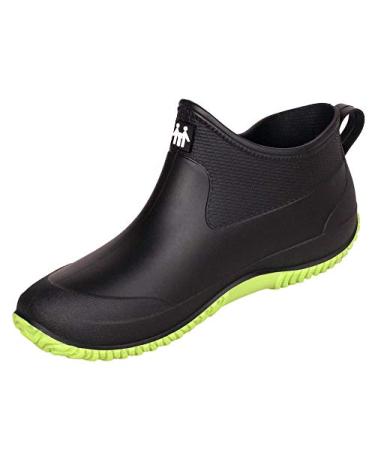 C CELANDA Rain Boots for Women Waterproof Garden Boots Unisex Rubber Ankle Boots Non-Slip Car Wash Footwear Work Booties for Camping, Lawn Care, Gardening 9.5 Black/Green