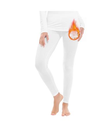 MANCYFIT Thermal Pants for Women Fleece Lined Leggings Underwear Soft Bottoms White Small