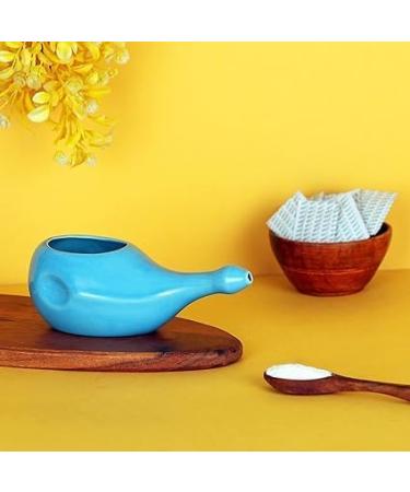 Ancient Impex Ceramic Neti Pot Sky Blue - 300ml Capacity with 5 Sachets Neti Salt - Buy Online on GoSupps.com