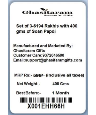 Ghasitaram Gifts Rakhi for Brother Rakhis Online - Set of 3-6194 Rakhis with 400 GMS of Soan Papdi - Buy Online on GoSupps.com