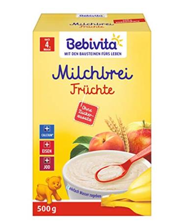 Bebivita Milk Porridge with Fruit - No Added Sugar Pack of 2 (2 x 500g) - Buy Online Internationally - Buy Online on GoSupps.com