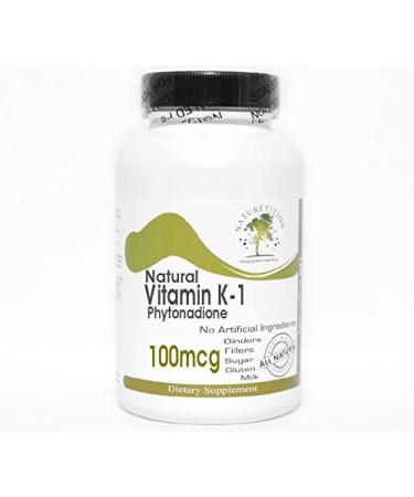 Natural Vitamin K-1 Phytonadione 100mcg  100 Capsules - No Additives  Naturetition Supplements