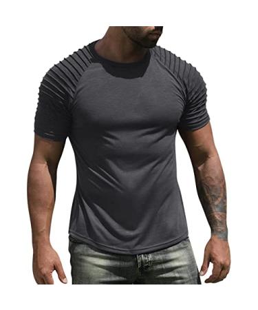 Men's Muscle T Shirts Stretch Short Sleeve Bodybuilding Workout Casual Slim Fit Tee Shirts Medium Dark Gray