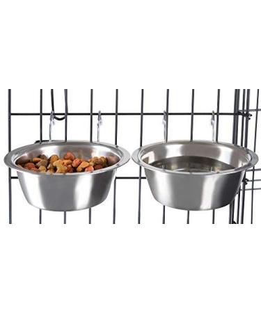 Stainless Steel Hanging Pet Bowls for Dogs and Cats Collection- Cage, Kennel, and Crate Feeder Dish for Food and Water- Set of 2, By PETMAKER 20 oz