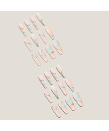 Sinlov 24pcs Coffin Press-On Nails - Nude Pink Swirl Glossy Long Ballerina False Nails Art Tips for Women - Buy Online on GoSupps.com
