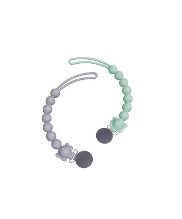 Pacifier chains clips pacifier band baby silicone pacifier band baby pacifier chain clip gift for baby-stretch style pacifier chains for newborn girls and boys 2 pieces (green+light gray) gray+green