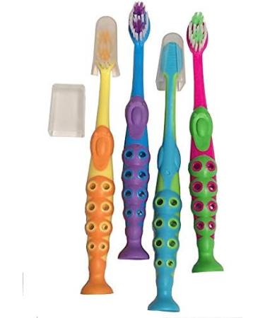 4-Pack Kids Extra Soft Bristle Toothbrush Set with Suction Base and Travel Covers - Buy Online on GoSupps.com