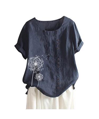 Loose Casual Tops for Women, Ladies T Shirt Summer Short Sleeve Blouses Crew Neck Tunic Tops Heart Print Tops XX-Large Navy