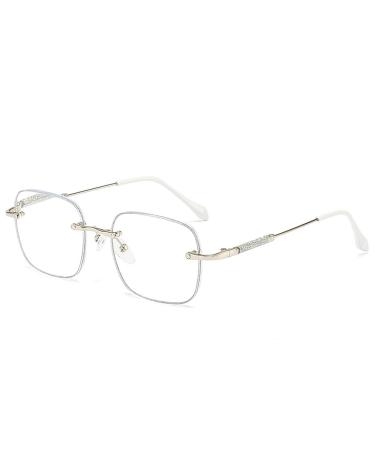 ZUKKY Blue Light Reading Glasses for Women Rimless Computer Reading Glasses Gold/Silver Powder Large Metal Frame Readers AM24