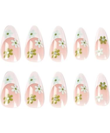 Justotry 24 Pcs Floral Almond Short False Nails | Trendy Nude Fake Nails Short with Nail Glue | Daisy Stiletto Medium Stick on Nails for Women - Buy Online on GoSupps.com