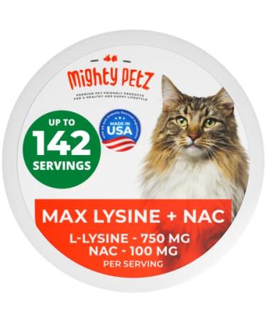 Mighty Petz MAX Lysine for Cats + NAC - Advanced Respiratory & Immune Health Support Blend - Kitten & Cat Vitamins - 750 mg of L-Lysine per Scoop - Supplement Powder for Healthy Eyes, Nose & Throat