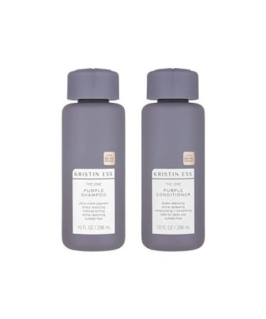 Kristin Ess Hair Purple Shampoo and Conditioner Set for Blonde, Brunette, Silver + Gray Hair, Anti Brass + Yellow Tones, Safe for Color Treated Hair, Sulfate Free Toning Shampoo Conditioner Shampoo + Conditioner Set