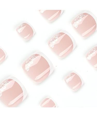 French Tip Press On Toenails with Nail Tips White edge French flower pattern fake Toenails press on Toenails Acrylic False Toenails Cute Artificial NailsToenails - Buy Online on GoSupps.com