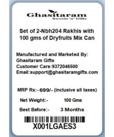 Ghasitaram Gifts Rakhi for Brother Rakhis Online - Set of 2-Nbh204 Rakhis with 100 GMS of Dryfruits Mix Can Rakhi with 100 gms of Dryfruits Mix Can - Buy Online on GoSupps.com