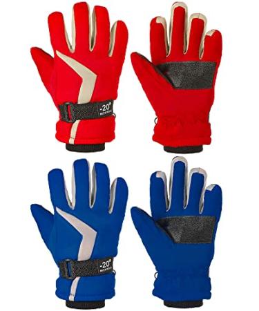 2 Pairs Boao Kids Snow Ski Mittens Winter Waterproof Gloves Snow Warm Gloves, Cotton-lined Gloves for Kids Boys Girls