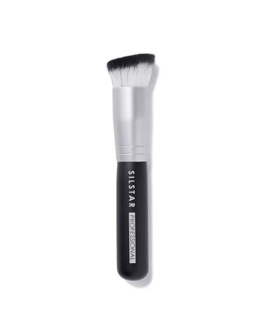 SILSTAR PROFESSIONAL ROUND ANGLED FLAT FOUNDATION BRUSH WITH HANDLE MADE OF NATURAL BIRCH WOOD MADE IN KOREA 009