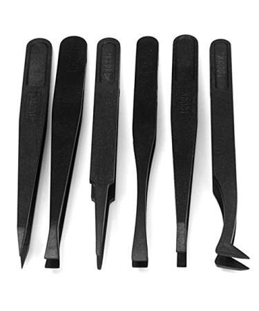 6-Piece Stainless Steel Tweezers Set Eyebrow Hair Pluckers for Hair Beauty Black Stainless Steel Eyebrow Tweezers Set