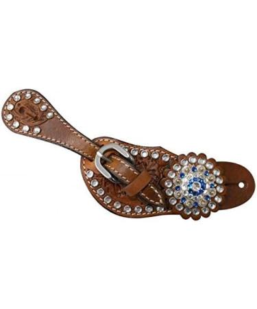 Showman Youth Crystal Rhinestone Teal Leather Spur Straps | Stylish & Durable - Buy Online on GoSupps.com
