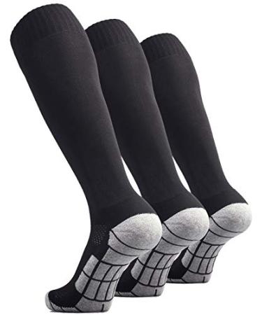 CWVLC Soccer Socks (1/3/5 pairs) Team Sport Knee High Socks for Adult Youth Kids 3-pair Black Medium