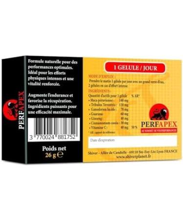 PERFAPEX - 20 Capsules for Strength Endurance Energy Recovery | Regenerated Strength | Maca Tribulus Ganoderma Guarana Ginseng Cinnamon Vitamin C - Shiver - Buy Online on GoSupps.com