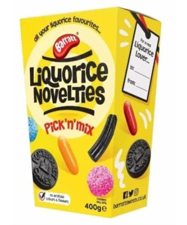 Barratt Liquorice Novelties Pick N Mix Box 400g | Ideal Present | Assortment of Liquorice Pieces Aniseed & Flavour Gums and Jelly Buttons | All in one Pack | Sold by Essential Products