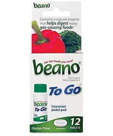 Beano To Go | Gas Prevention and Digestive Enzyme Supplement | Gluten-Free | 12 Tablets