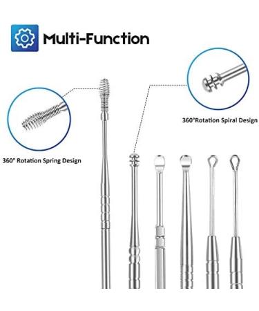 RONTEN 6pcs Ear Pick Earwax Removal Kit - Stainless Steel Ear Cleaning Tools with Storage Box and Cleaning Brush - Silver - Buy Online on GoSupps.com