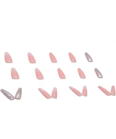 RUNRAYAY Pink French Press on Nails with Sequins Design - Gradient Fake Nails for Women | Acrylic Full Cover Coffin Spring Summer - Buy Online on GoSupps.com