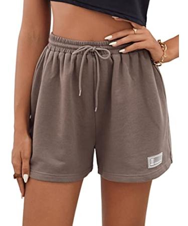 MakeMeChic Women's Casual Drawstring Waist Sweat Shorts Running Track Shorts Medium Mocha Brown