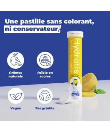 HYDRATIS - Pack of 4 Tubes of Effervescent Tablets with Electrolytes + 500 ml White Bottle - Optimises Hydration - Lemon/Elde - Buy Online on GoSupps.com