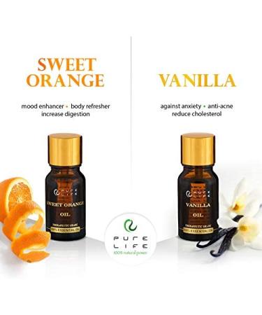 Pure Life Top 6 Essential Oils Set - 100% Organic Aromatherapy Kit for Diffuser & Humidifier - Lavender, Peppermint, Eucalyptus, Orange, Vanilla, Jasmine - Buy Online on GoSupps.com