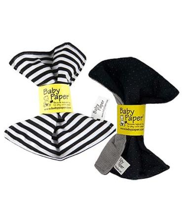 Baby Paper 2 Pack Black & White Stripe with Textured Gray Sensory Crinkle Toy for Babies & Toddlers | Non-Toxic Washable Great for Baby Showers