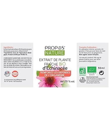 Organic Echinacea Extract - Strengthens Natural Defenses - 50 ml PROPOS'NATURE - Buy Online on GoSupps.com