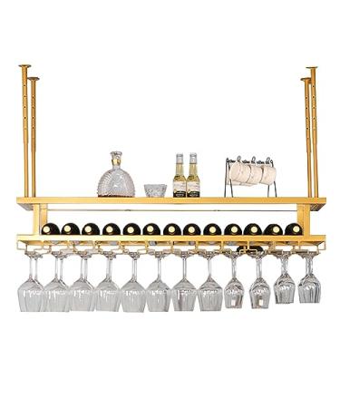 Metal Wine Glasses Hanger Wine Storage Display Shelf Wine Glass Racks Bilayer 60-200cm Ceiling Bottle Rack Width/Height Adjustable High Load-Bearing Capacity (Gold 60cmx30cm)