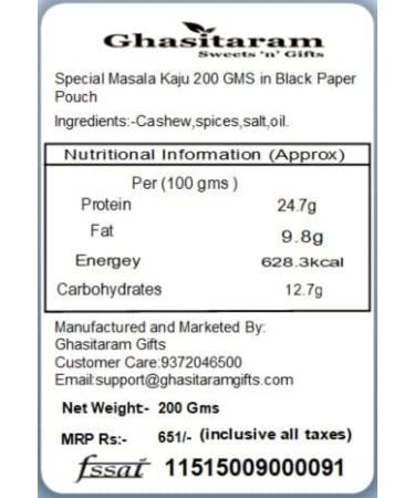 Jaiccha Ghasitaram Rakhi Gifts for Brothers Rakhi Dryfruits - Special Masala Kaju 200 GMS in Black Paper Pouch with Rudraksh Rakhi - Buy Online on GoSupps.com