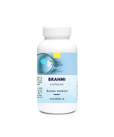 YOGIS HERBS Brahmi Capsules (Bacopa Monnieri) Herbal Supplement for Mental Energy & Brain Support 90 Veg Capsules - 100% Natural